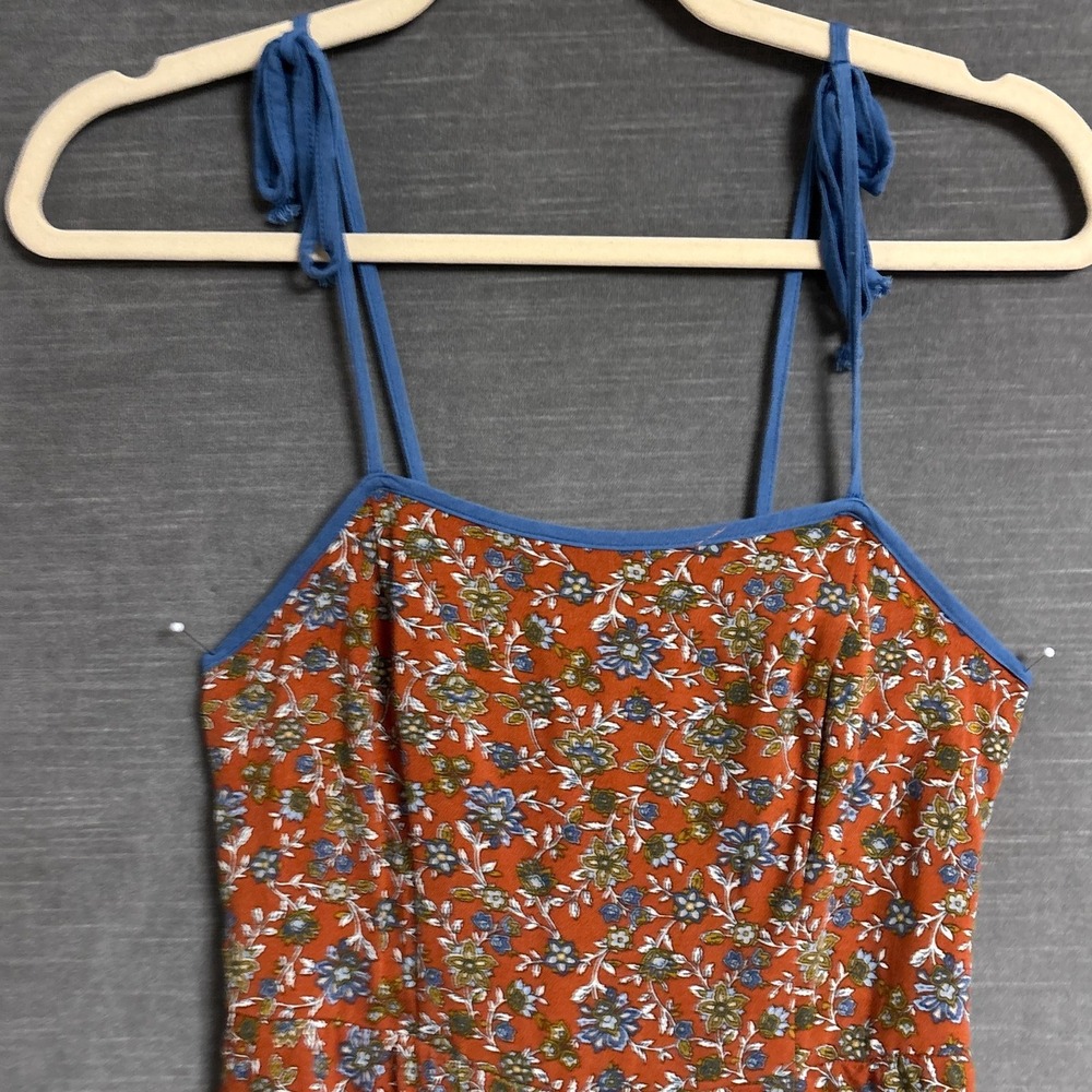 Live to be Spoiled Jumpsuit S Blue Brown Floral Wide Leg Smocked Boho Rayon XS - Picture 2 of 13